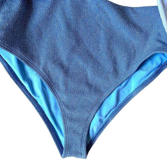 Beach Riot Carlie Metallic Cut Out One Piece Swimsuit size small Blue Silver - Picture 5 of 8